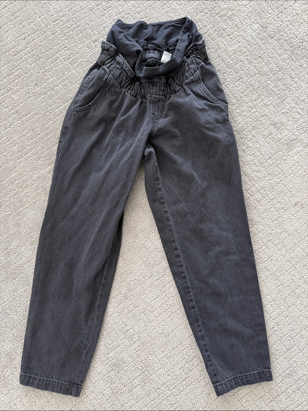 H&M Washed Charcoal Elastic-Waist Cropped Pants Maternity